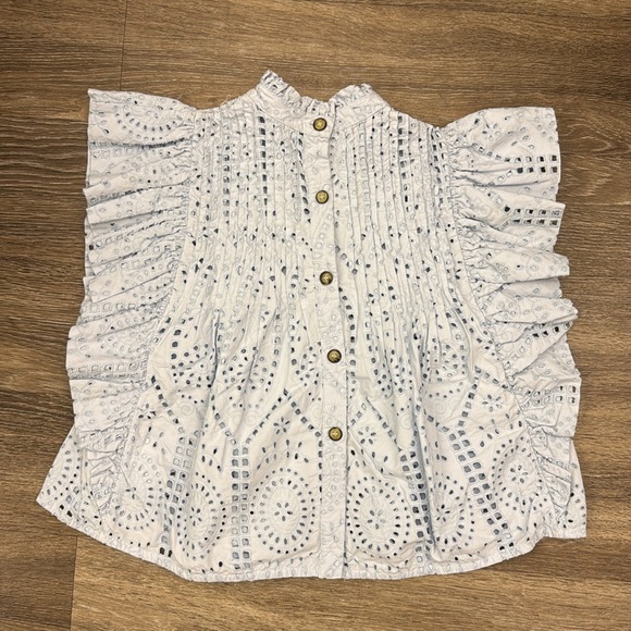 Ganni Lt. Blue Eyelet Top - Picture 2 of 3